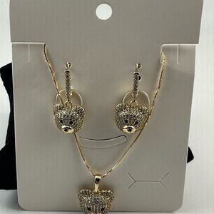 14k Gold laminateBear Pendant Necklace and Earrings Set